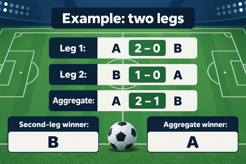Example shows Team B winning the second leg while Team A leads 2–1 on aggregate.